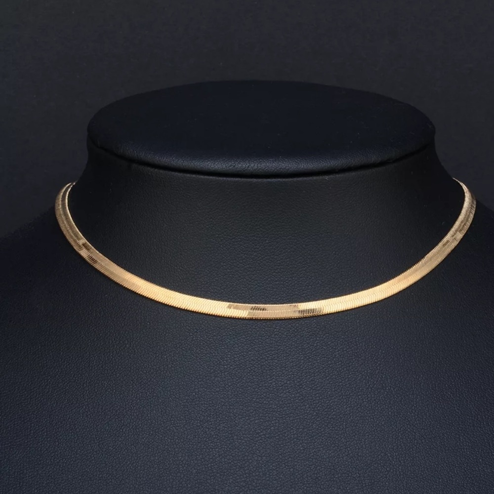 New 18k Gold Flat Blade Snake Link Chain Necklace - Picture 5 of 6